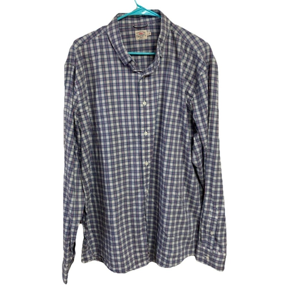 Men's Faherty Movement Shirt Plaid Blue Long Sleeve Cotton Nylon Blend Size XXL